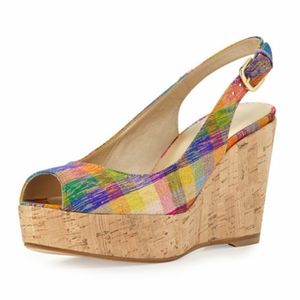 STUART WEITZMAN Jean Plaid Slingback Wedge Sandal